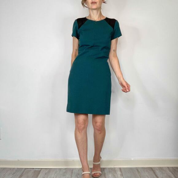 DVF DIANE VON FURSTENBERG Havana sheath dress emerald green mesh shoulder 2963 - Picture 11 of 12